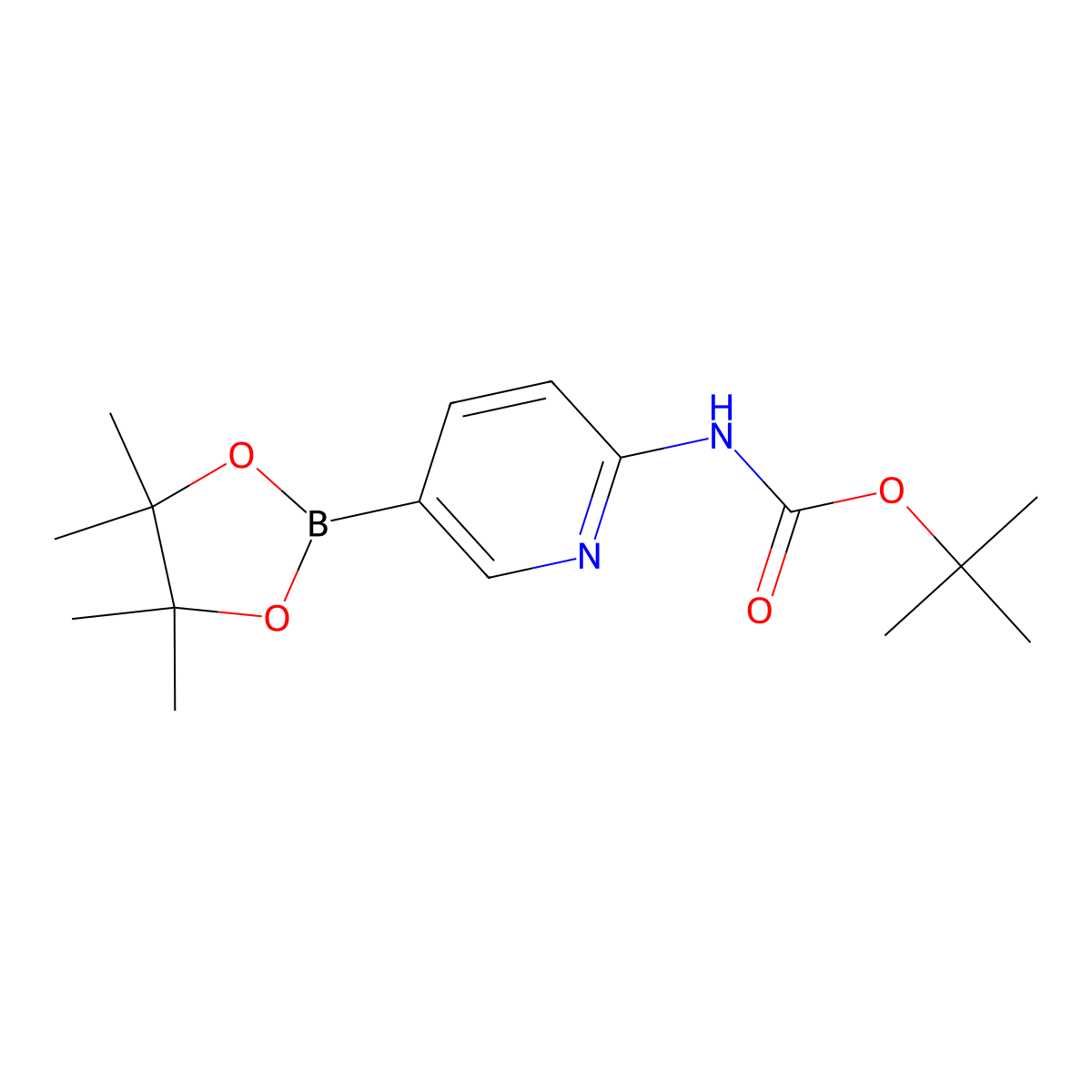 tert-butyl N-(5-(tetramethyl-1,3,2-dioxaborolan-2-yl)pyridin-2-yl)carbamate molecular structure, CAS 910462-31-6