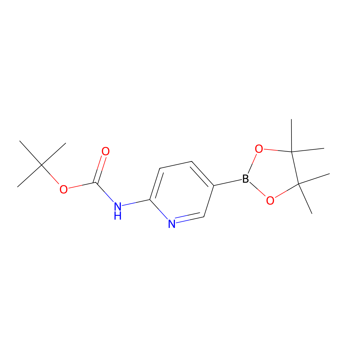 tert-butyl N-(5-(tetramethyl-1,3,2-dioxaborolan-2-yl)pyridin-2-yl)carbamate molecular structure, CAS 910462-31-6