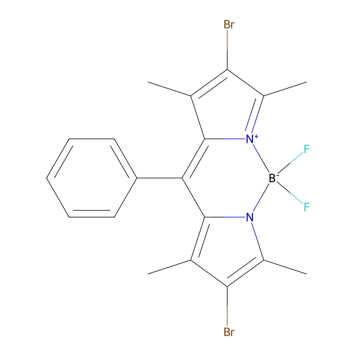 (T-4)-[3-BRomo-5-[(4-bromo-3,5-dimethyl-2H-pyrrol-2-ylidene-kappaN)phenylmethyl]-2,4-dimethyl-1H-pyrrolato-kappaN]difluoroboron molecular structure, CAS 910823-84-6