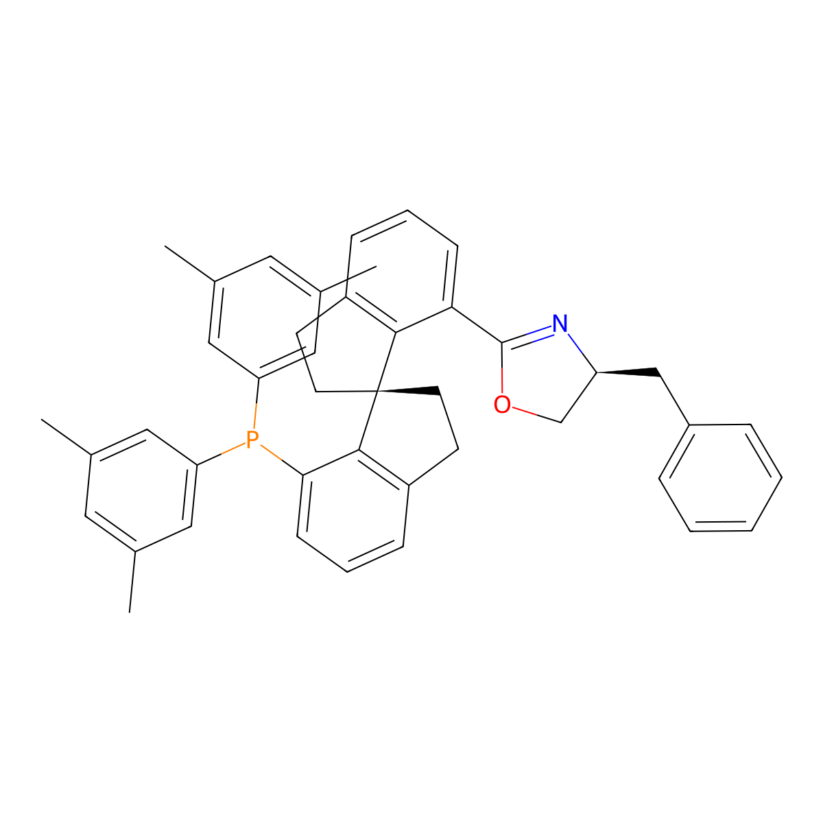 (S)-4-Benzyl-2-((S)-7'-(bis(3,5-dimethylphenyl)phosphino)-2,2',3,3'-tetrahydro-1,1'-spirobi[inden]-7-yl)-4,5-dihydrooxazole , (Sa,S)-Xyl-Bn-SIPHOX molecular structure, CAS 913829-90-0