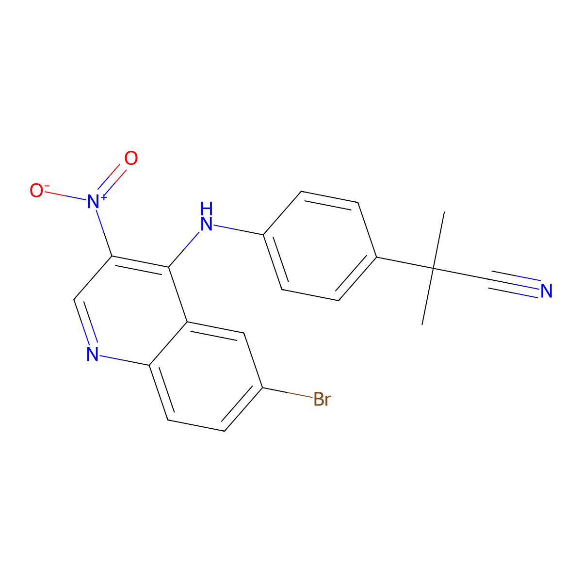 2-(4-((6-Bromo-3-nitroquinolin-4-yl)amino)phenyl)-2-methylpropanenitrile molecular structure, CAS 915019-51-1