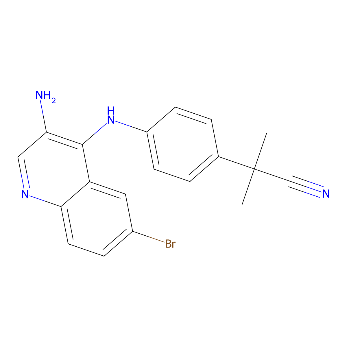 2-(4-((3-Amino-6-bromoquinolin-4-yl)amino)phenyl)-2-methylpropanenitrile molecular structure, CAS 915019-52-2
