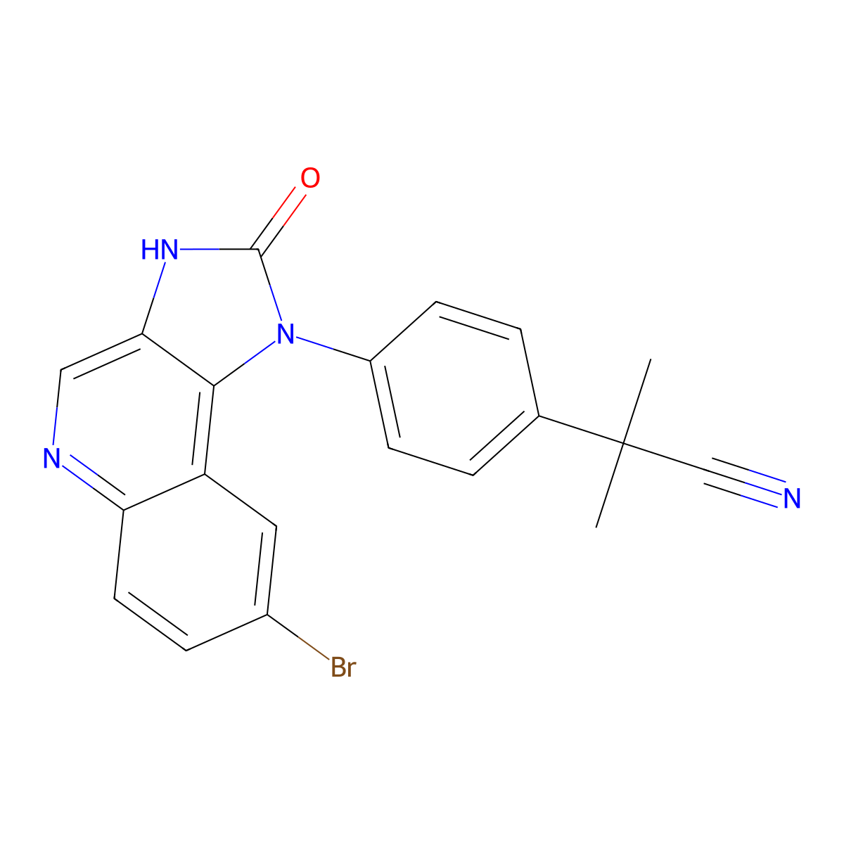 4-(8-Bromo-2,3-dihydro-2-oxo-1H-imidazo(4,5-c)quinolin-1-yl)-alpha,alpha-dimethylbenzeneacetonitrile molecular structure, CAS 915019-53-3