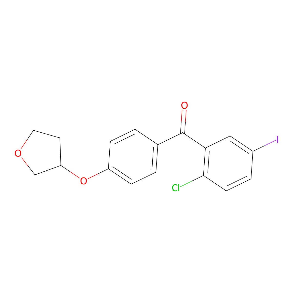 (2-Chloro-5-iodophenyl)(4-(((3S)-tetrahydro-3-furanyl)oxy)phenyl)methanone molecular structure, CAS 915095-87-3
