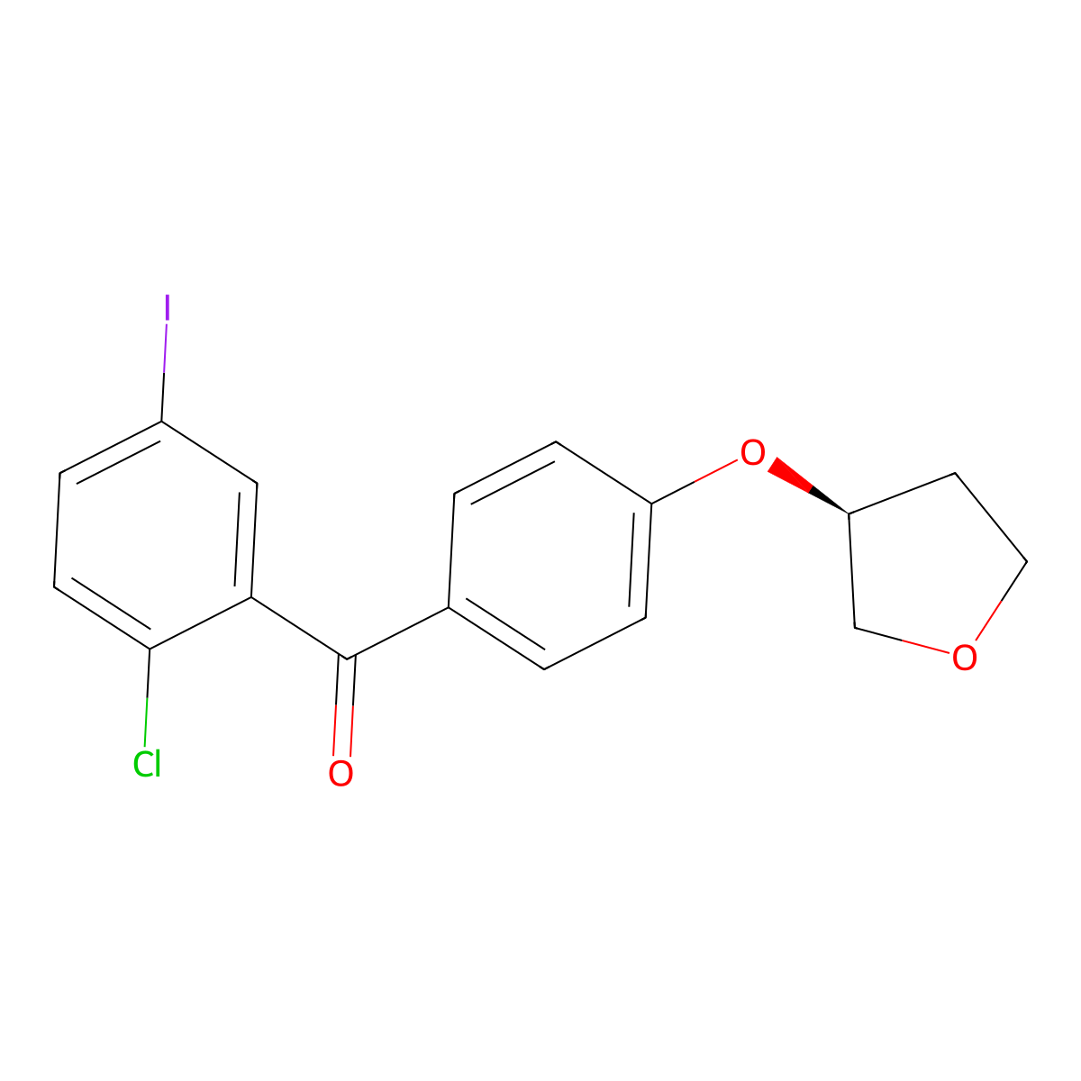 (2-Chloro-5-iodophenyl)(4-(((3S)-tetrahydro-3-furanyl)oxy)phenyl)methanone molecular structure, CAS 915095-87-3