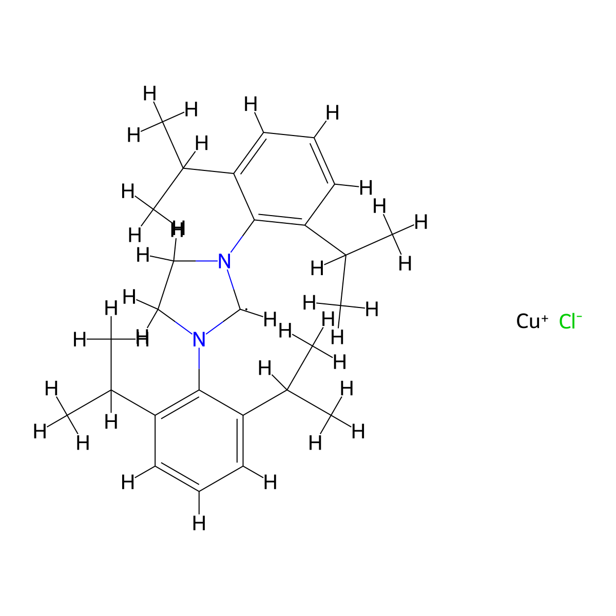 (1,3-Bis(2,6-diisopropylphenyl)imidazolidin-2-ylidene)copper(III) chloride molecular structure, CAS 915395-52-7