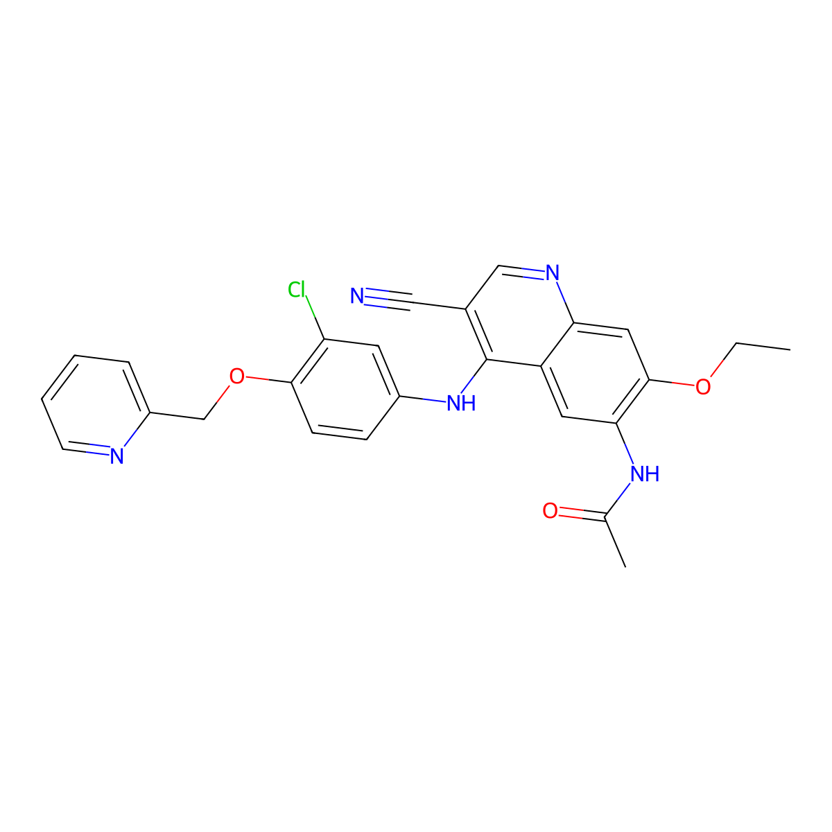 4-[3-chloro-4-[(2-pyridyl)methoxy]anilino]-3-cyano-7-ethoxy-6-(N-acetyl amino)quinoline molecular structure, CAS 915941-95-6