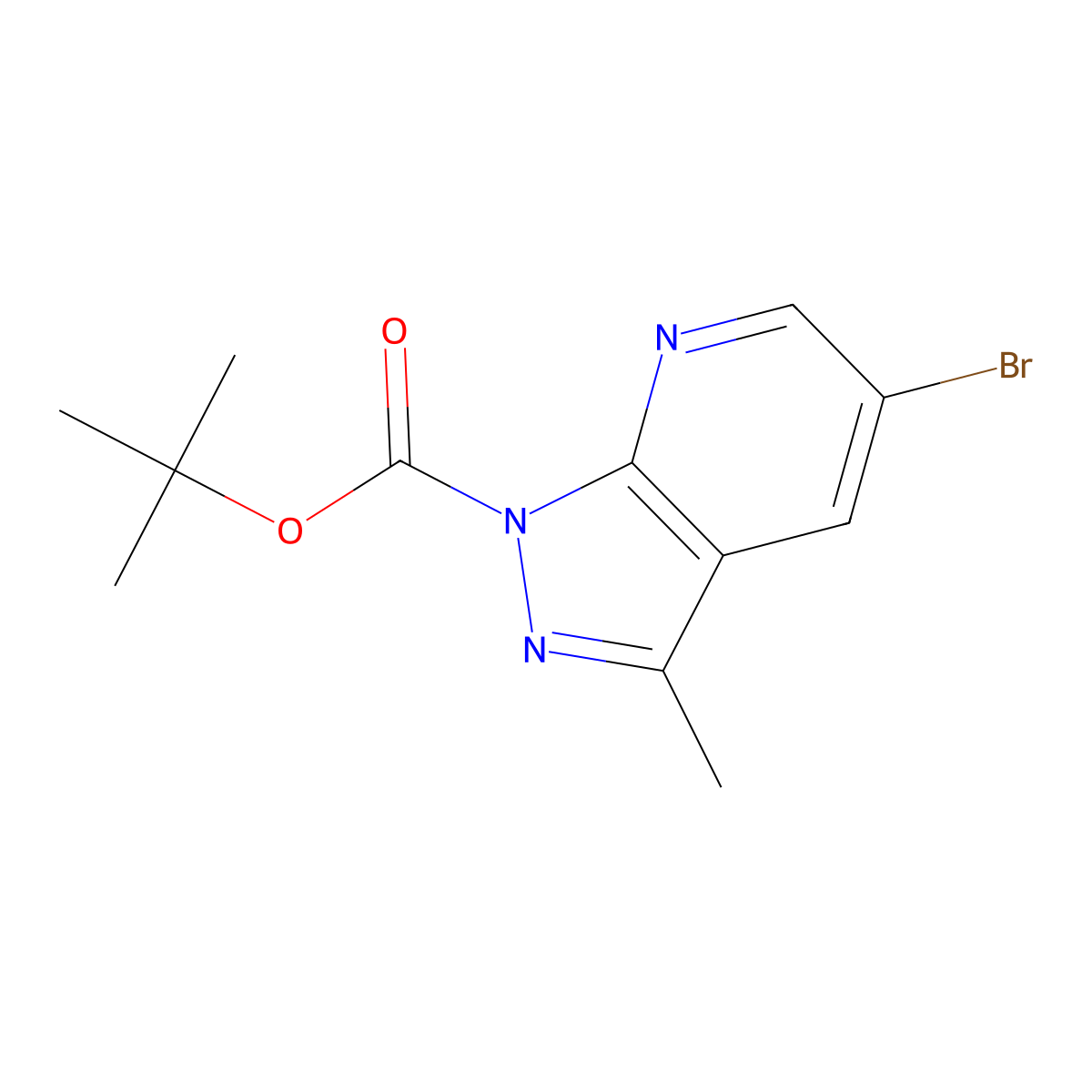 tert-Butyl 5-bromo-3-methyl-1H-pyrazolo[3,4-b]pyridine-1-carboxylate molecular structure, CAS 916258-24-7