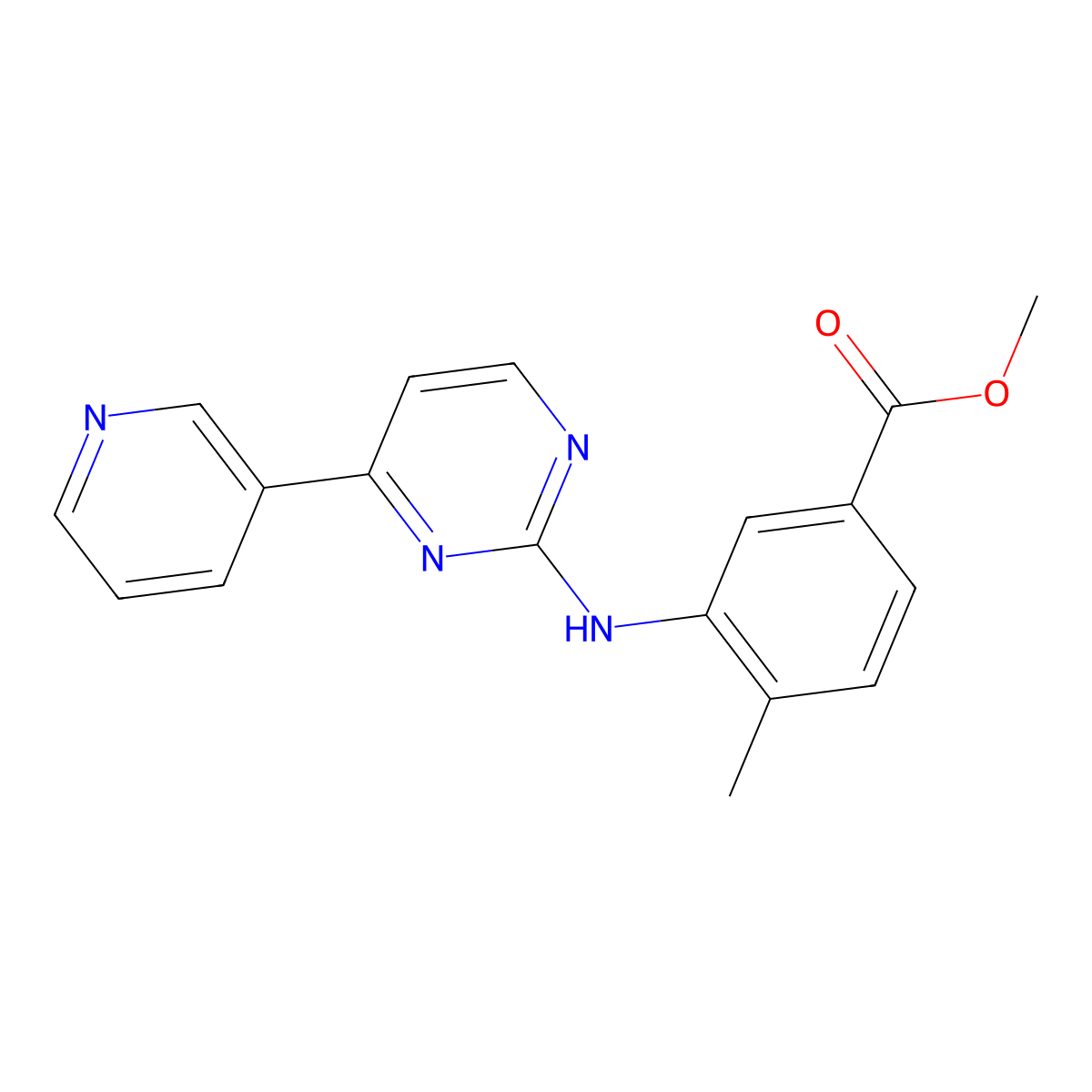 Methyl 4-methyl-3-((4-(pyridin-3-yl)pyrimidin-2-yl)amino)benzoate molecular structure, CAS 917392-54-2