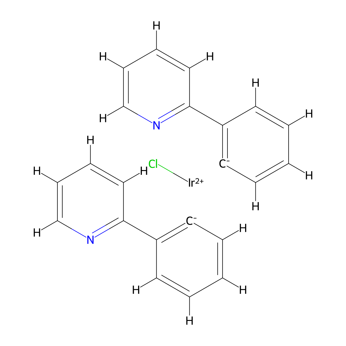 Dichlorotetrakis(2-(2-pyridinyl)phenyl)diiridium(III) molecular structure, CAS 92220-65-0