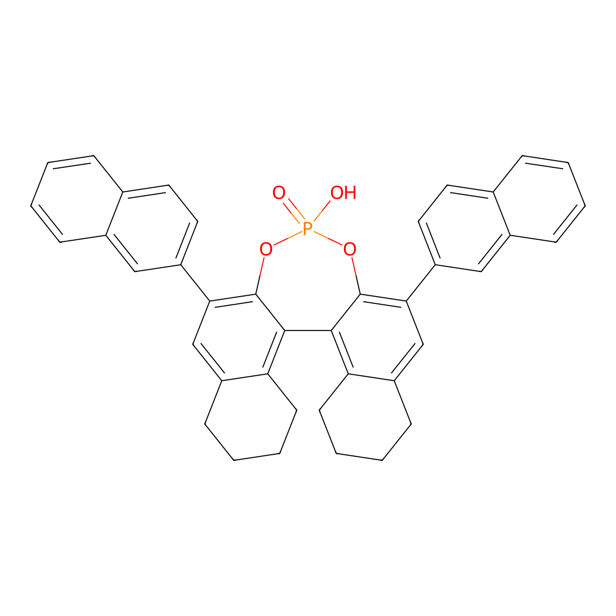(11bR)-4-Hydroxy-2,6-di(naphthalen-2-yl)-8,9,10,11,12,13,14,15-octahydrodinaphtho[2,1-d:1',2'-f][1,3,2]dioxaphosphepine 4-oxide molecular structure, CAS 922711-75-9