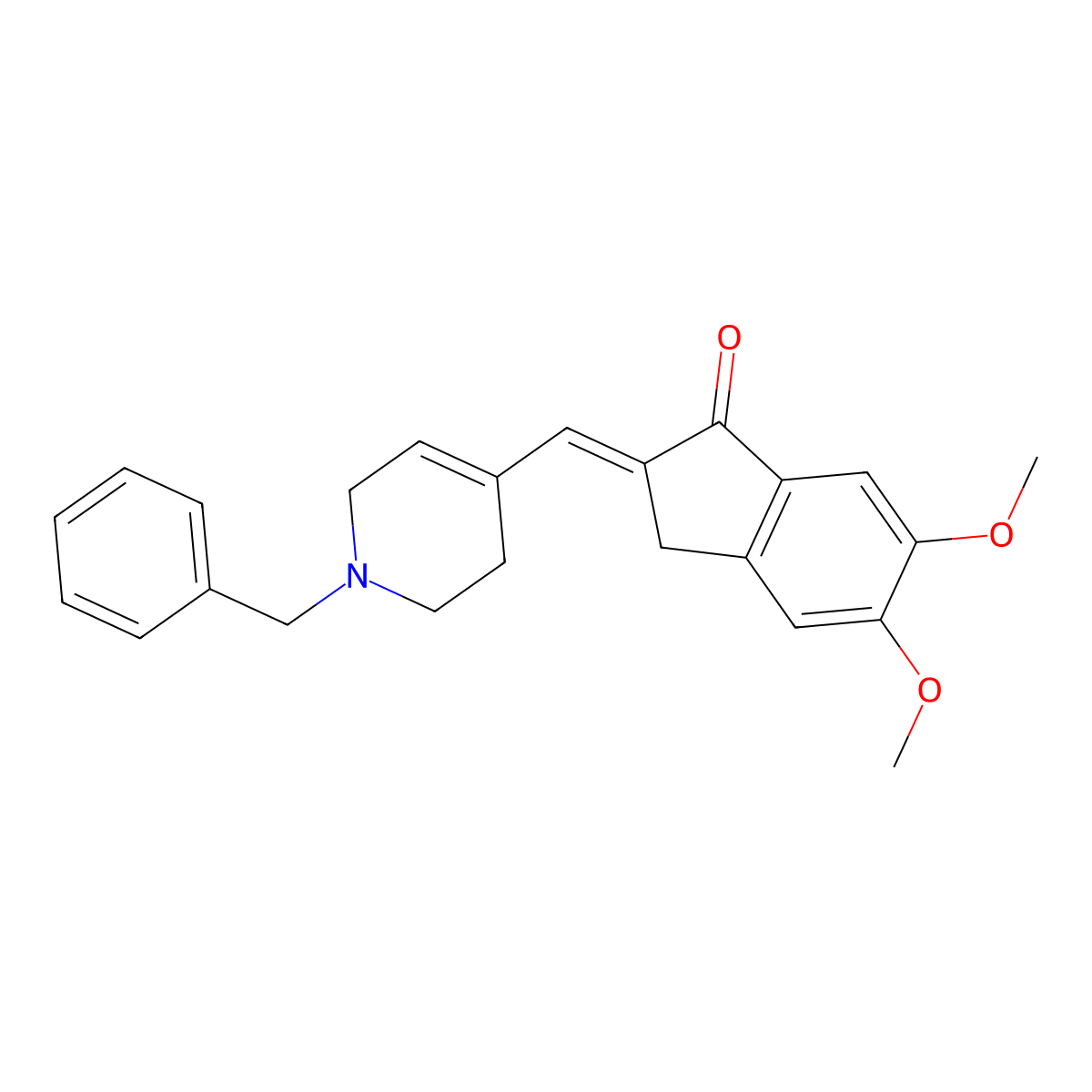 (E)-2-((1-benzyl-1,2,3,6-tetrahydropyridin-4-yl)methylene)-5,6-dimethoxy-2,3-dihydro-1H-inden-1-one molecular structure, CAS 923571-20-4