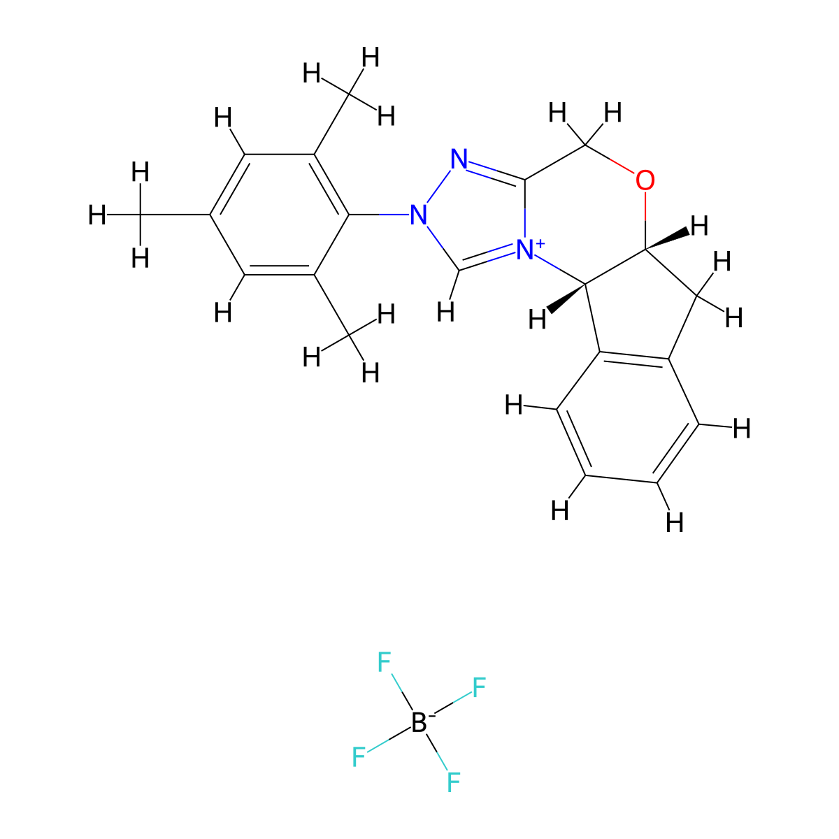(5aR,10bS)-2-Mesityl-4,5a,6,10b-tetrahydro-2H-indeno[2,1-b][1,2,4]triazolo[4,3-d][1,4]oxazin-11-ium tetrafluoroborate molecular structure, CAS 925706-31-6