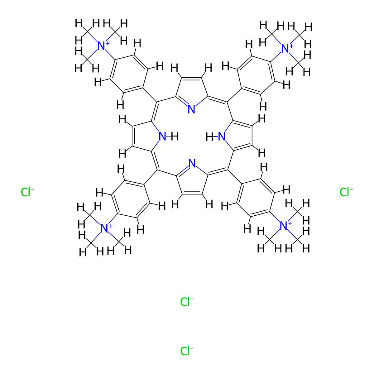 Meso-tetra(4-N,N,N-trimethylanilinium) porphine tetrachloride molecular structure, CAS 92739-64-5
