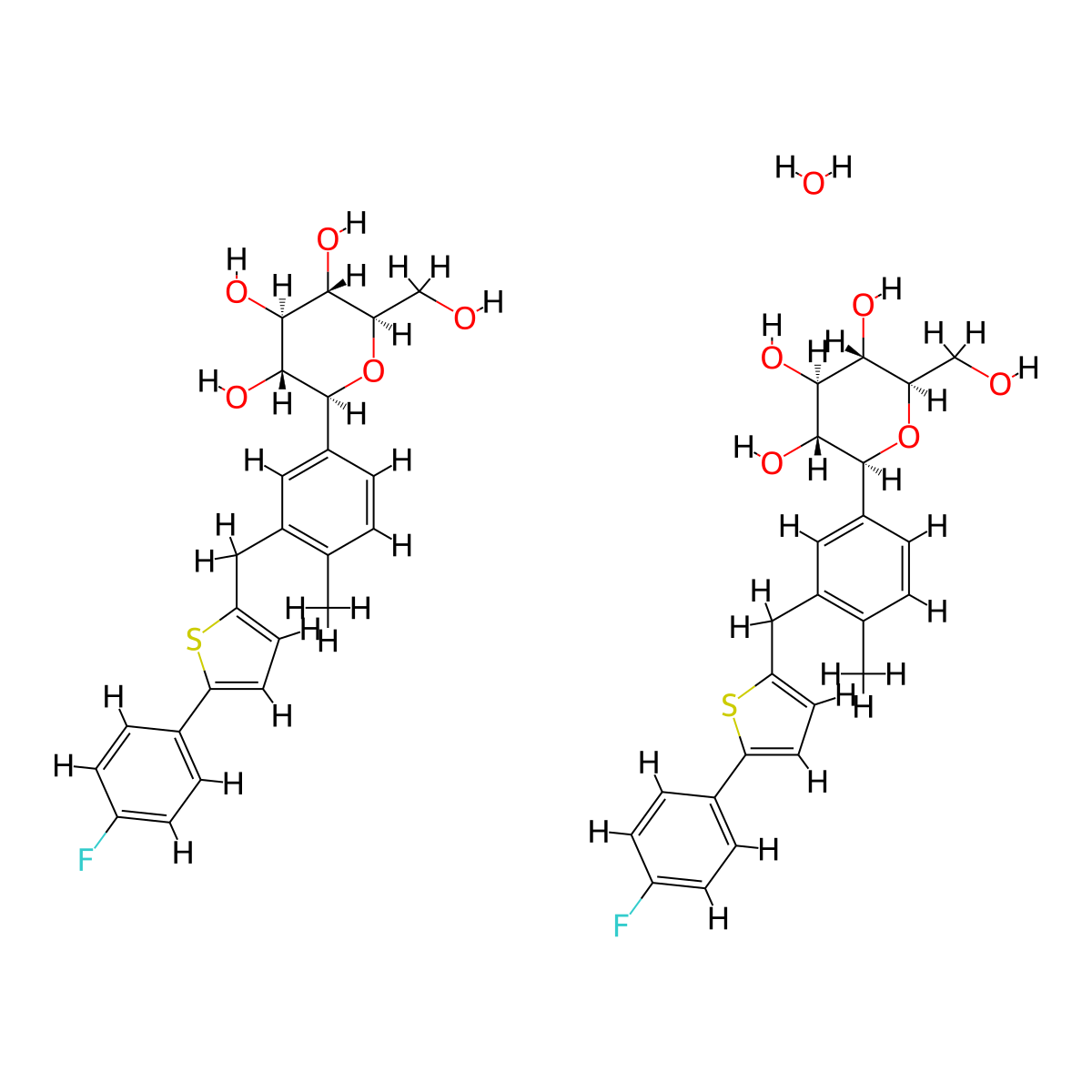 (1S)-1,5-Anhydro-1-(3-((5-(4-fluorophenyl)-2-thienyl)methyl)-4-methylphenyl)-D-glucitol hemihydrate molecular structure, CAS 928672-86-0