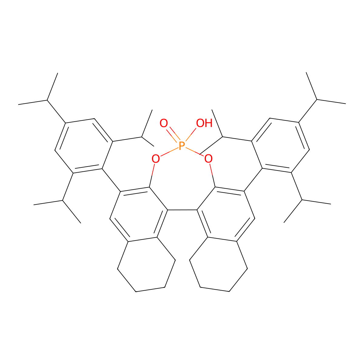 (11bR)-4-Hydroxy-2,6-bis(2,4,6-triisopropylphenyl)-8,9,10,11,12,13,14,15-octahydrodinaphtho[2,1-d:1',2'-f][1,3,2]dioxaphosphepine 4-oxide molecular structure, CAS 929294-27-9