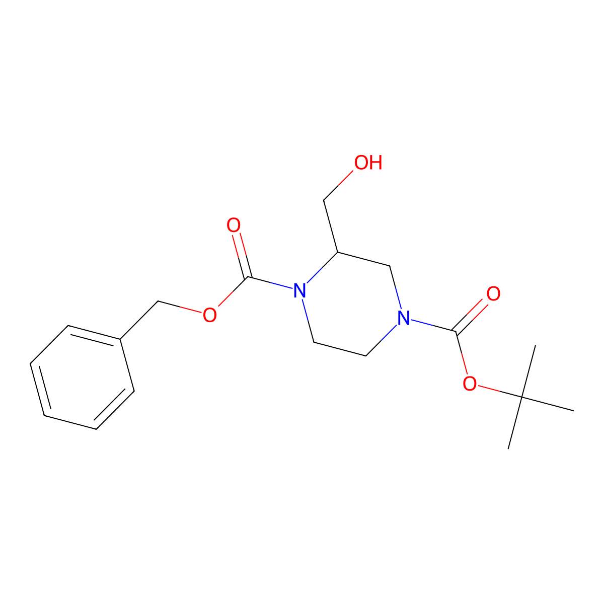 1-Benzyl 4-tert-butyl (2R)-2-(hydroxymethyl)piperazine-1,4-dicarboxylate molecular structure, CAS 930782-89-1