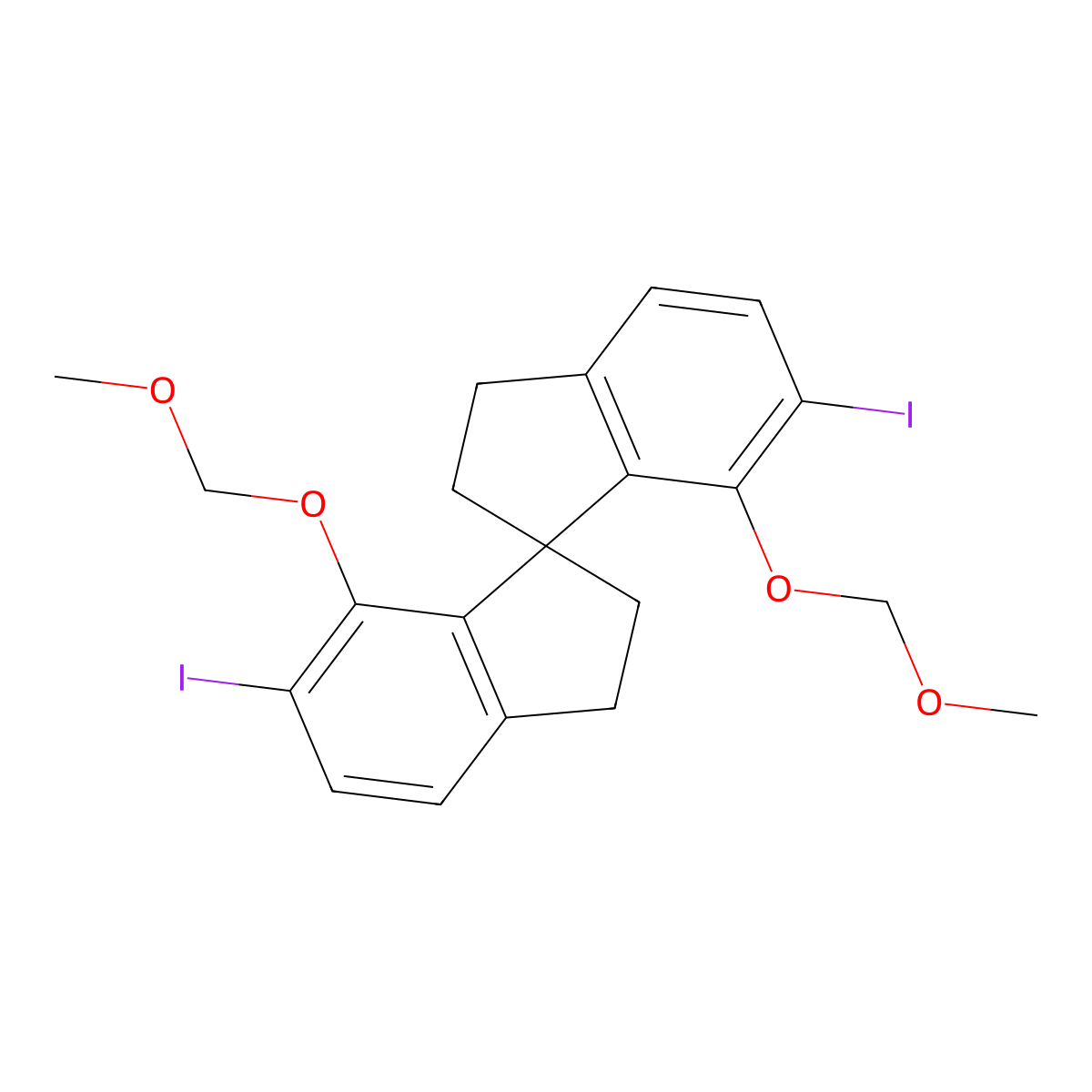 (R)-6,6'-Diiodo-7,7'-bis(methoxymethoxy)-2,2',3,3'-tetrahydro-1,1'-spirobi[indene] molecular structure, CAS 930784-50-2