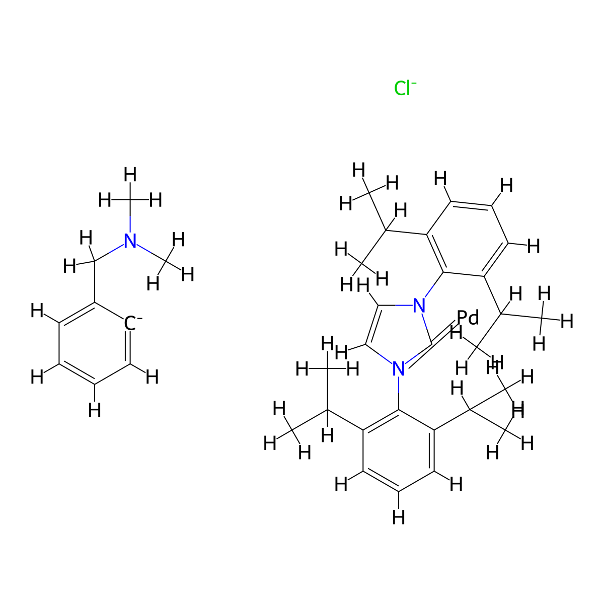 (1,3-bis(2,6-di(propan-2-yl)phenyl)imidazol-2-ylidene)palladium;N,N-dimethyl-1-phenylmethanamine;chloride molecular structure, CAS 930796-10-4