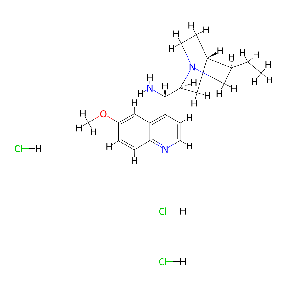 (3alpha,8alpha)-6'-Methoxy-10,11-dihydrocinchonan-9-amine--hydrogen chloride (1/3) molecular structure, CAS 931098-91-8
