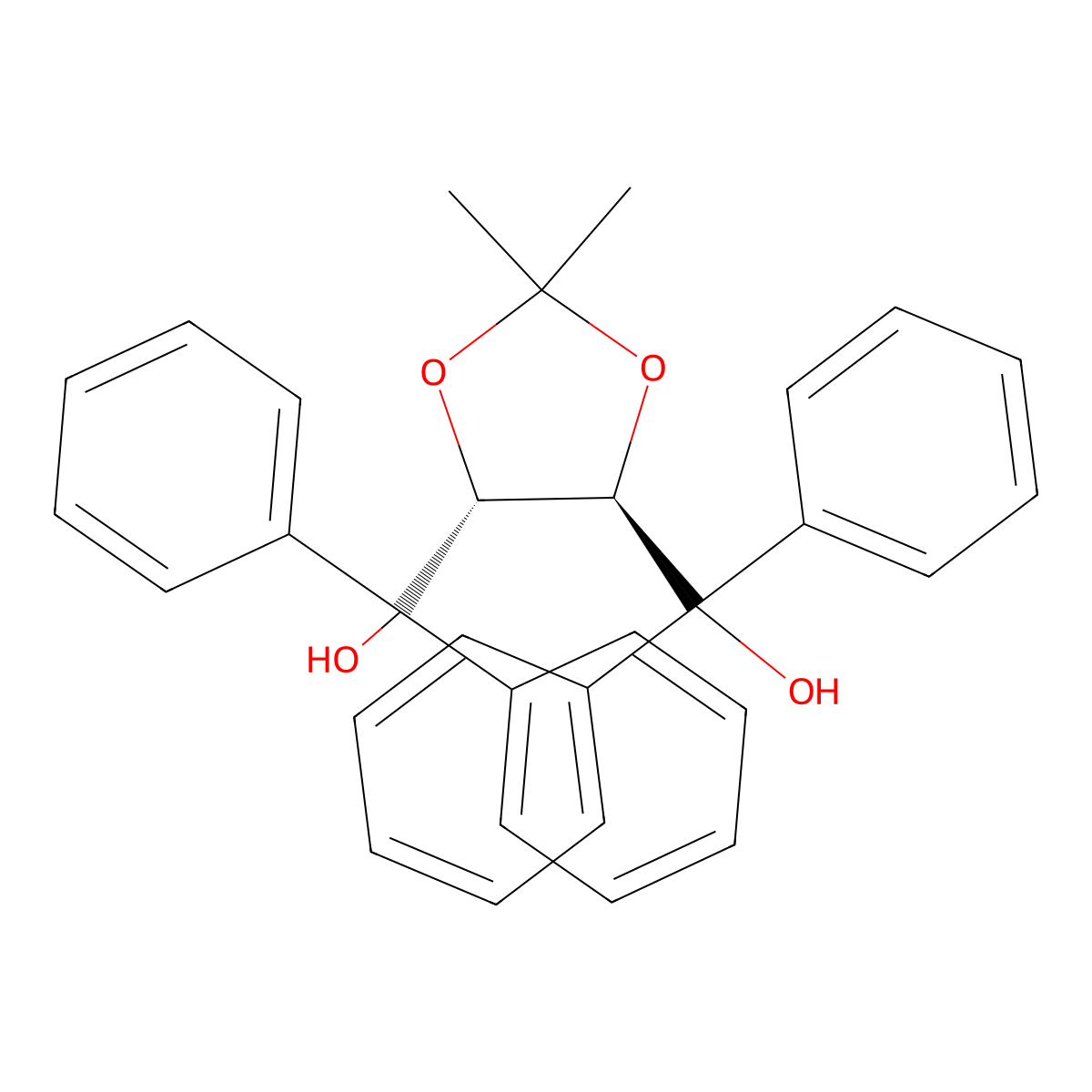 (4R,5R)-2,2-Dimethyl-alpha,alpha,alpha',alpha'-tetraphenyldioxolane-4,5-dimethanol , (-)-Taddol molecular structure, CAS 93379-48-7
