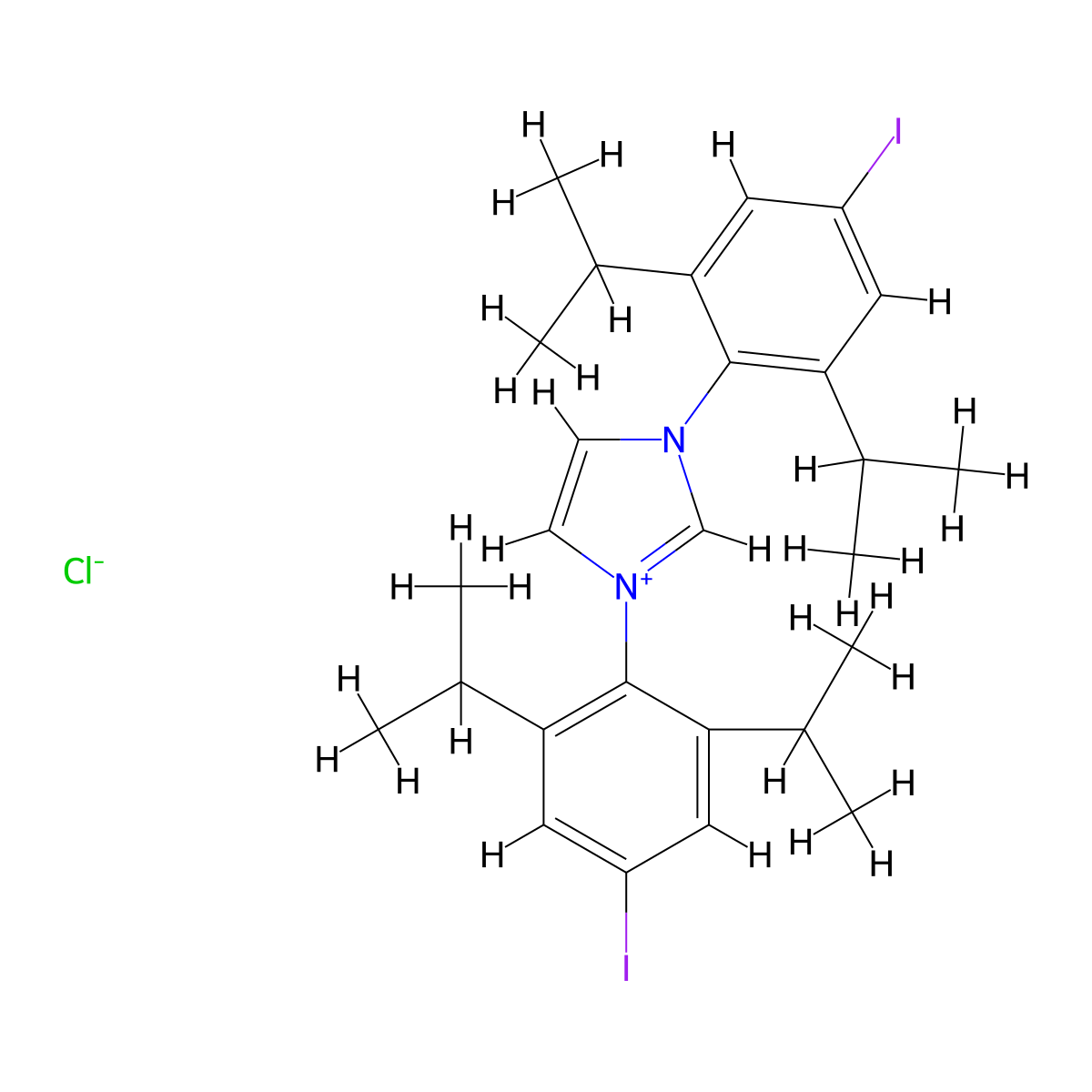 1H-Imidazolium, 1,3-bis[4-iodo-2,6-bis(1-methylethyl)phenyl]-, chloride (1:1) molecular structure, CAS 934008-48-7