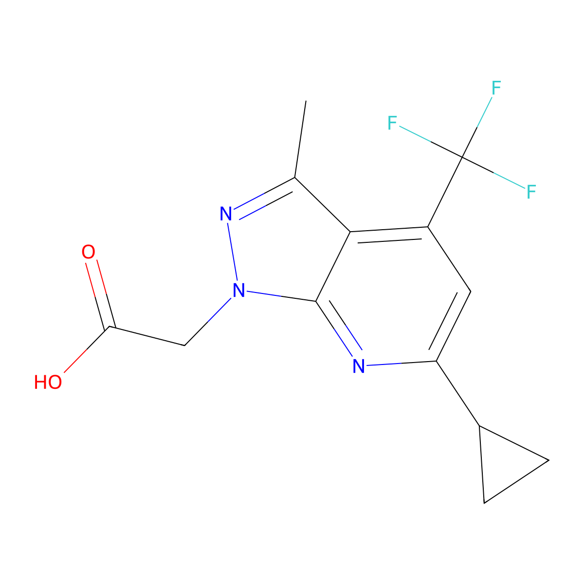 2-(6-Cyclopropyl-3-methyl-4-(trifluoromethyl)-1H-pyrazolo[3,4-b]pyridin-1-yl)acetic acid molecular structure, CAS 937605-76-0