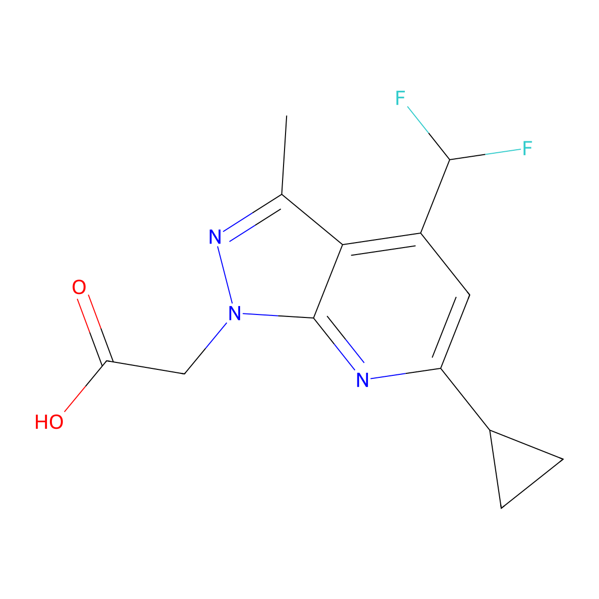 2-(6-Cyclopropyl-4-(difluoromethyl)-3-methyl-1H-pyrazolo[3,4-b]pyridin-1-yl)acetic acid molecular structure, CAS 937607-09-5
