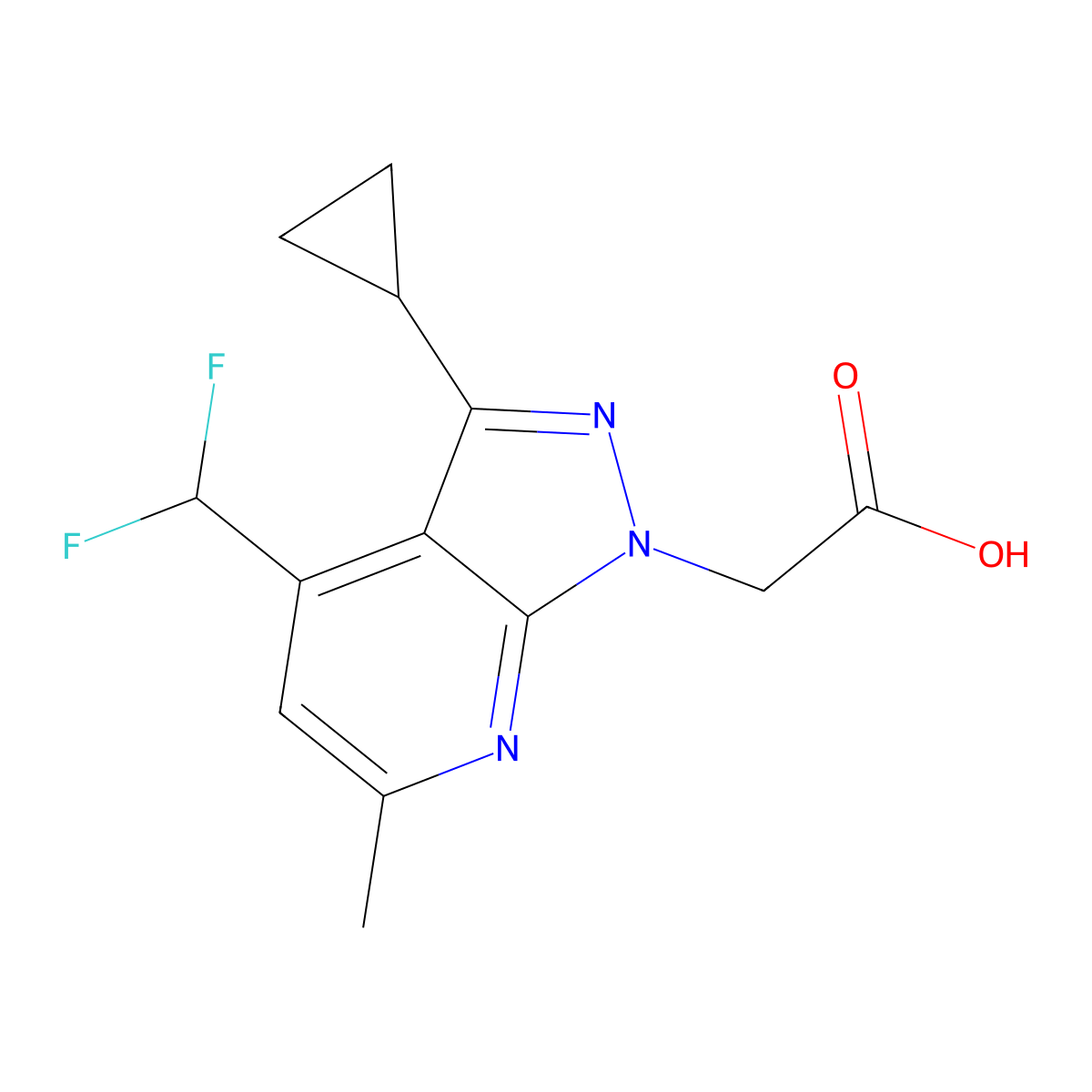 2-(3-Cyclopropyl-4-(difluoromethyl)-6-methyl-1H-pyrazolo[3,4-b]pyridin-1-yl)acetic acid molecular structure, CAS 937607-22-2