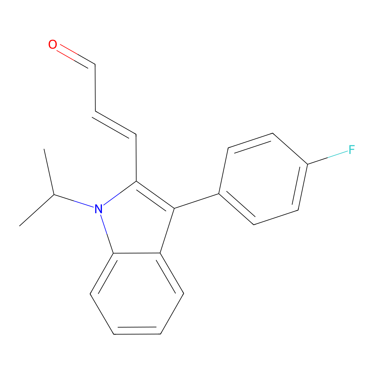 (2E)-3-[3-(4-Fluorophenyl)-1-(1-methylethyl)-1H-indol-2-yl]-2-propenal molecular structure, CAS 93957-50-7