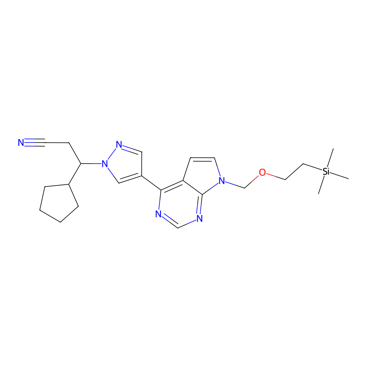 (3R)-3-cyclopentyl-3-[4-[7-(2-trimethylsilylethoxymethyl)pyrrolo[2,3-d]pyrimidin-4-yl]pyrazol-1-yl]propanenitrile molecular structure, CAS 941685-40-1