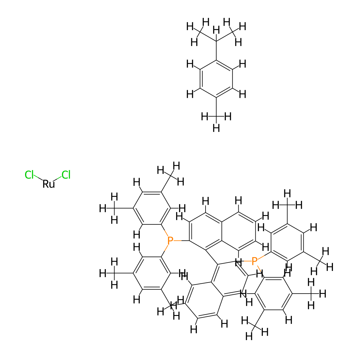 chloro[(S)-2,2'-bis(bis(3,5-dimethylphenyl)phosphino)-1,1'-binaphthyl](p-cymene)ruthenium(II) chloride molecular structure, CAS 944451-24-5