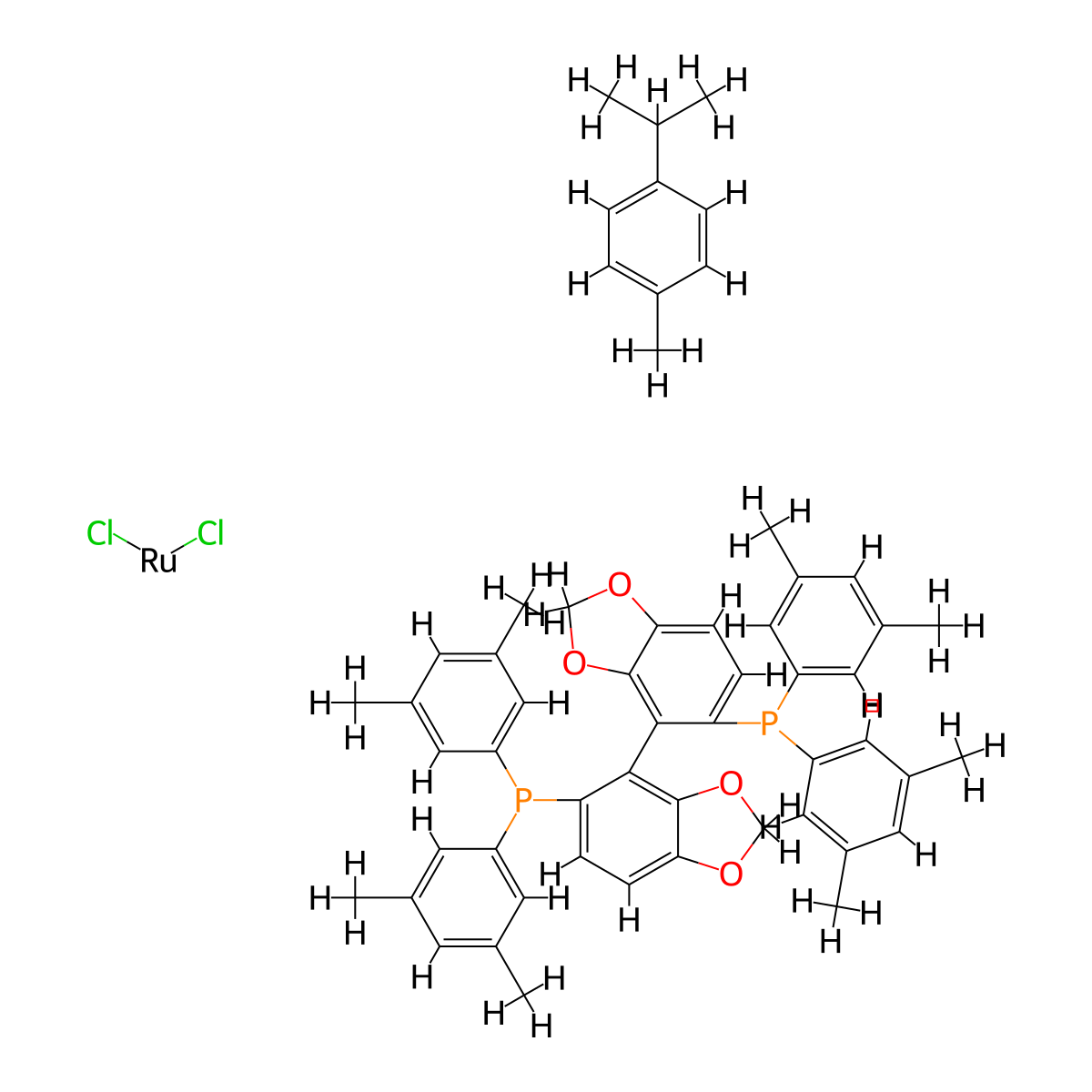 Chloro[(R)-(+)-5,5'-bis[di(3,5-xylyl)phosphino]-4,4'-bi-1,3-benzodioxole](p-cymene)ruthenium(II) Chloride molecular structure, CAS 944451-30-3