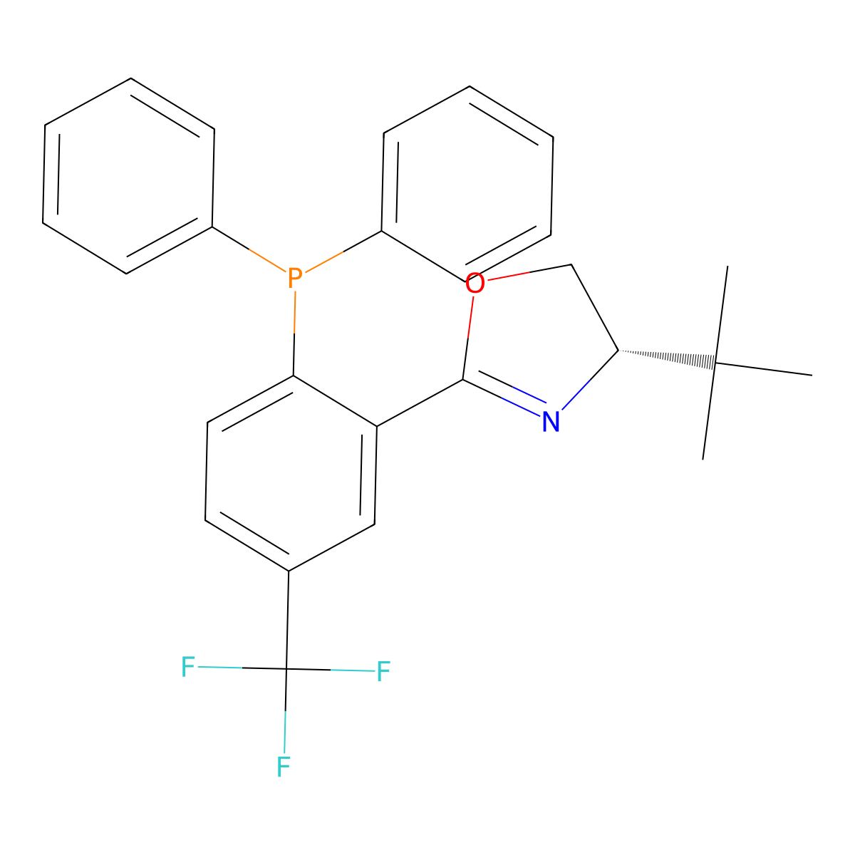 (S)-4-(tert-Butyl)-2-(2-(diphenylphosphanyl)-5-(trifluoromethyl)phenyl)-4,5-dihydrooxazole molecular structure, CAS 944836-21-9
