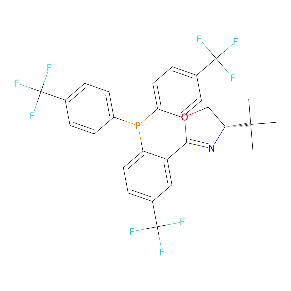 (S)-2-(2-(Bis(4-(trifluoromethyl)phenyl)phosphino)-5-(trifluoromethyl)phenyl)-4-(tert-butyl)-4,5-dihydrooxazole molecular structure, CAS 944836-22-0