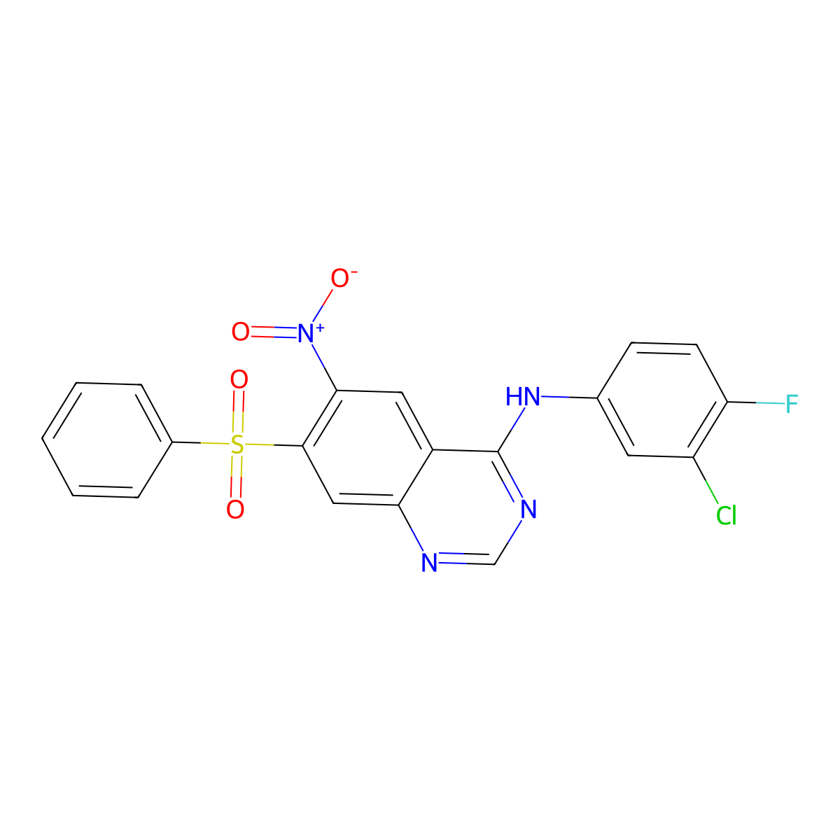 (7-Phenylsulfonyl-6-nitro-chinazolin-4-yl)-(3-chlor-4-fluor-phenyl)-amin molecular structure, CAS 945553-94-6