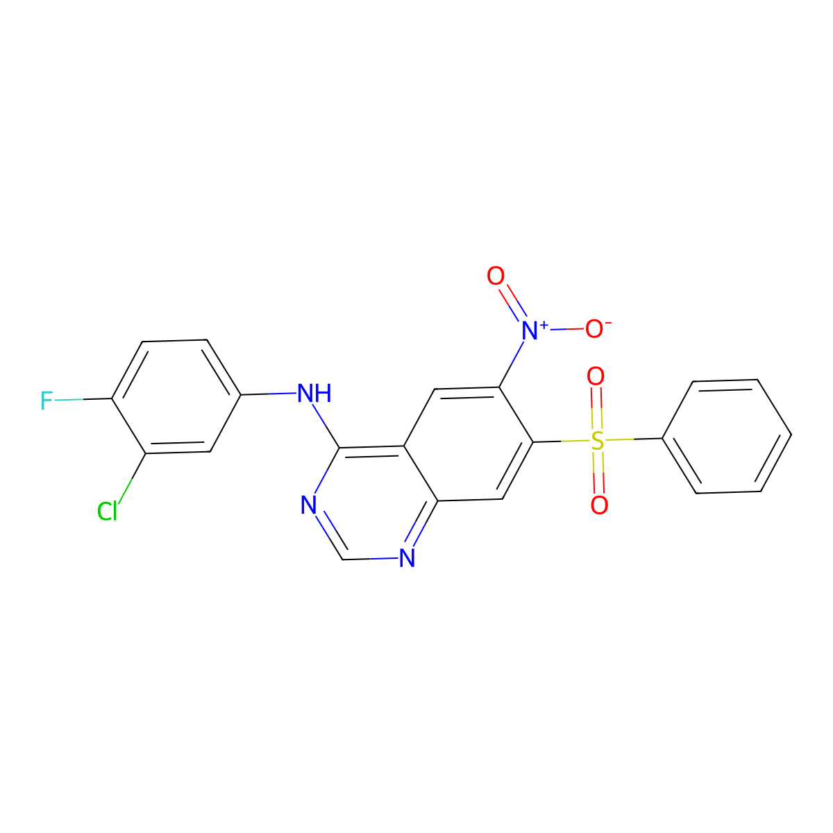 (7-Phenylsulfonyl-6-nitro-chinazolin-4-yl)-(3-chlor-4-fluor-phenyl)-amin molecular structure, CAS 945553-94-6