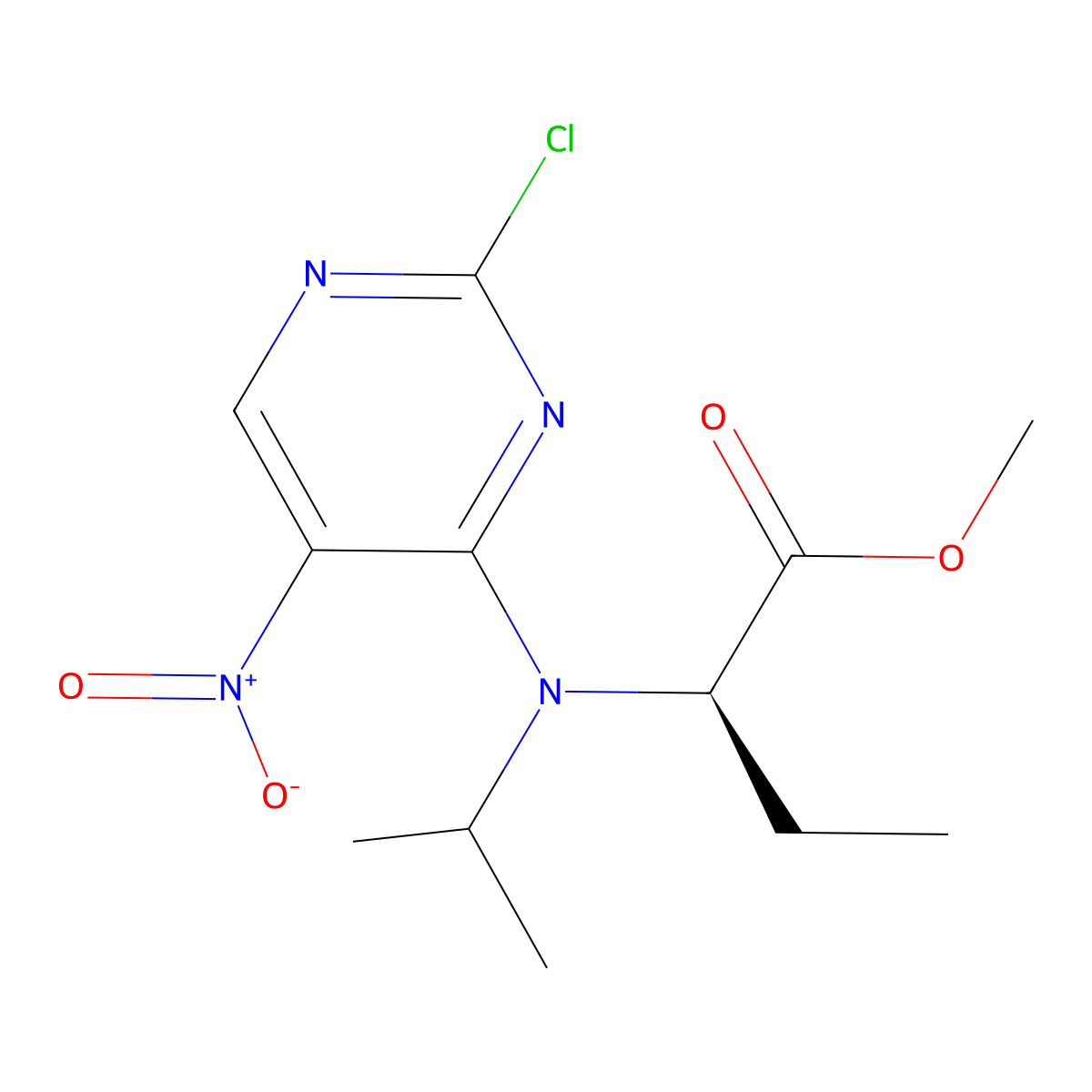 (R)-methyl 2-((2-chloro-5-nitropyrimidin-4-yl)(isopropyl)amino)butanoate molecular structure, CAS 946161-16-6