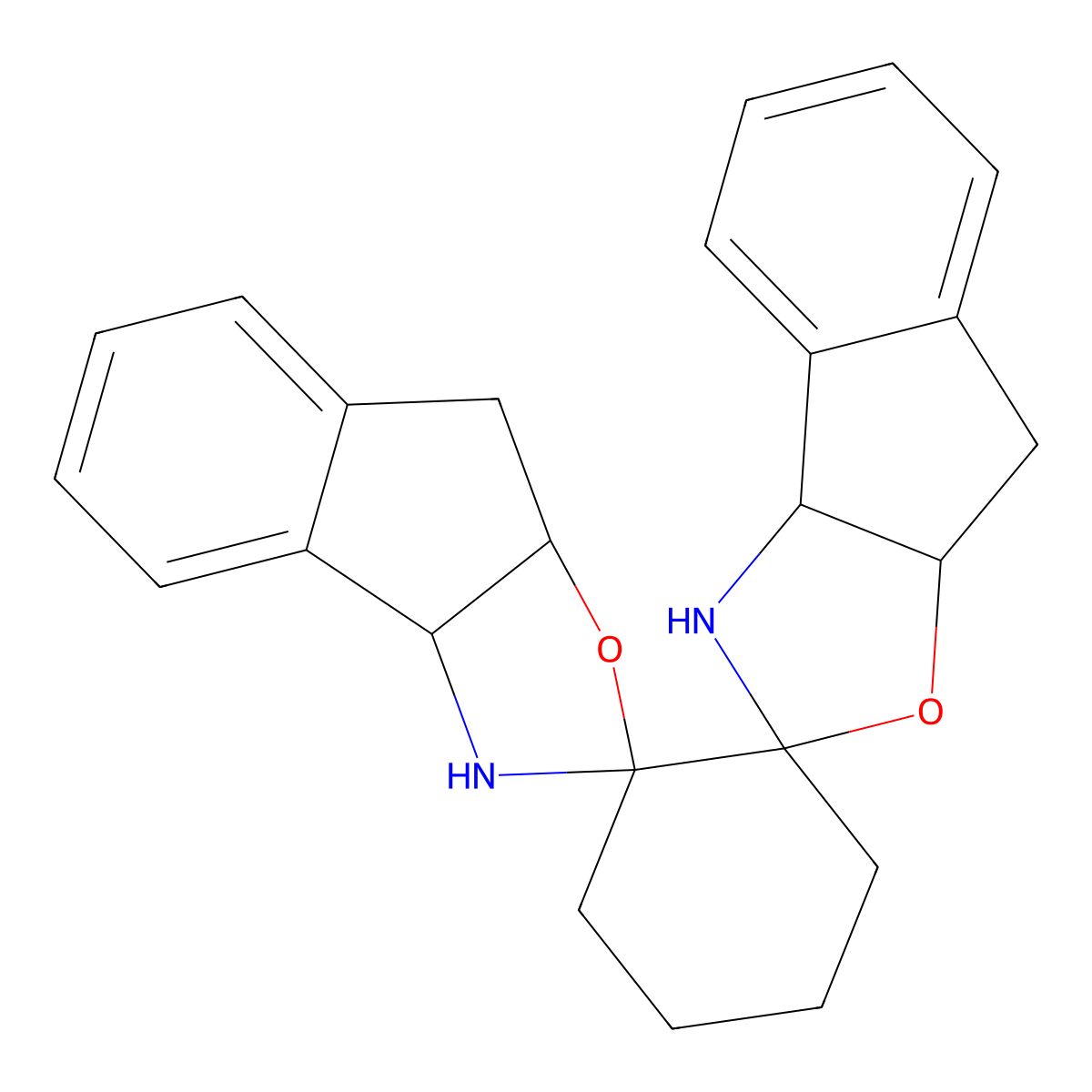 (1'R,2'R,3aS,3"aS,8aR,8"aR)-(+)-3,3",3a,3"a,8,8",8a,8"a-Octahydrodispiro{2H-indeno[1,2-d]oxazole-2,1'-cyclohexane-2',2"-[2H]indeno[1,2-d]oxazole} molecular structure, CAS 947515-50-6