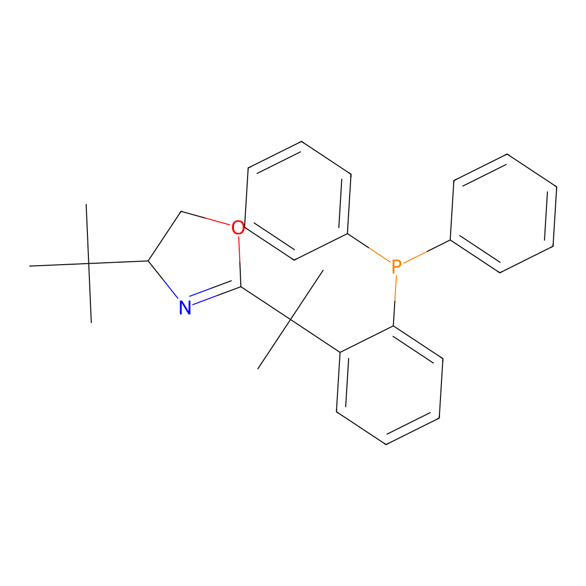 (S)-4-(tert-Butyl)-2-(2-(2-(diphenylphosphino)phenyl)propan-2-yl)-4,5-dihydrooxazole molecular structure, CAS 947618-07-7