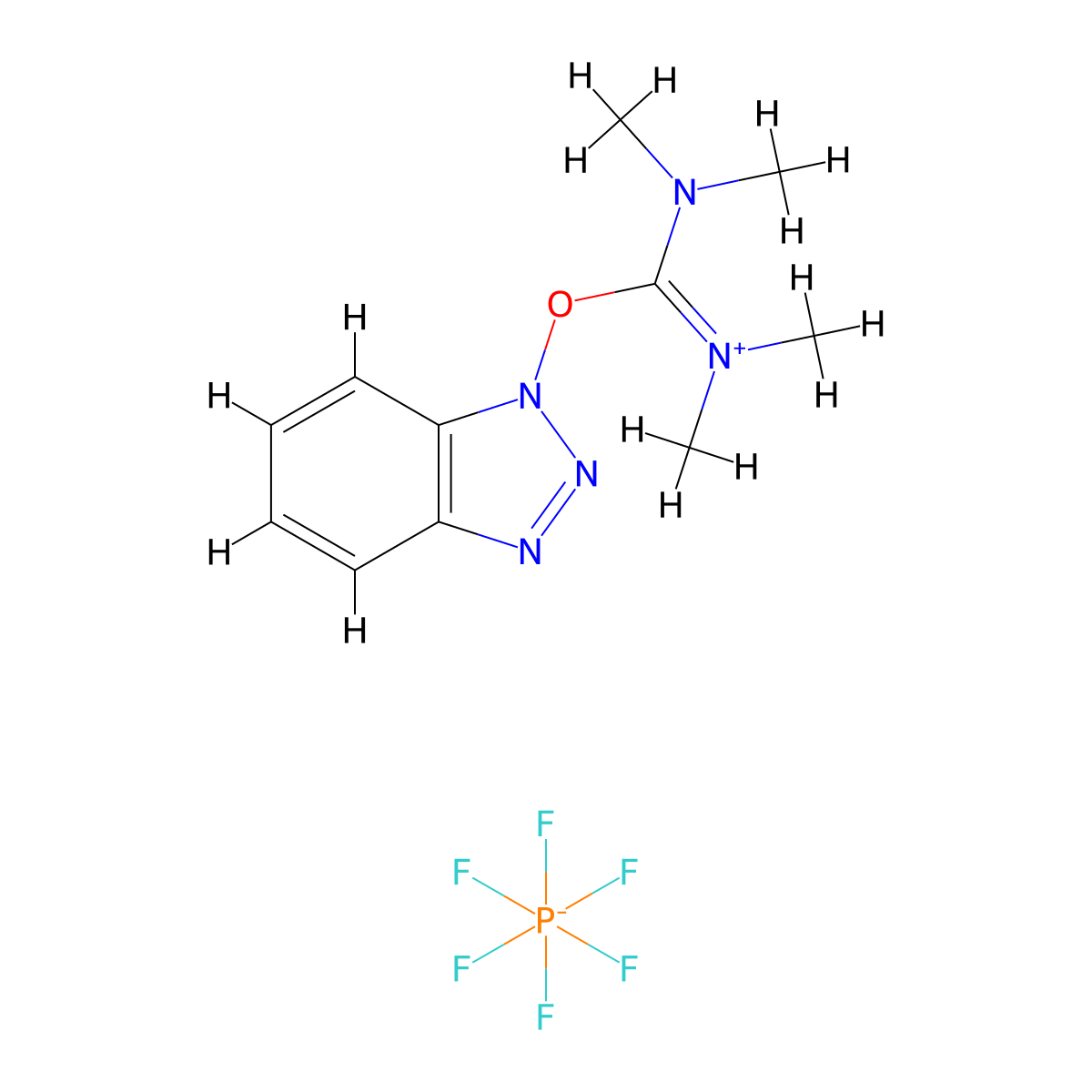 Methanaminium, N-((1H-benzotriazol-1-yloxy)(dimethylamino)methylene)-N-methyl-, hexafluorophosphate(1-) (1:1) molecular structure, CAS 94790-37-1