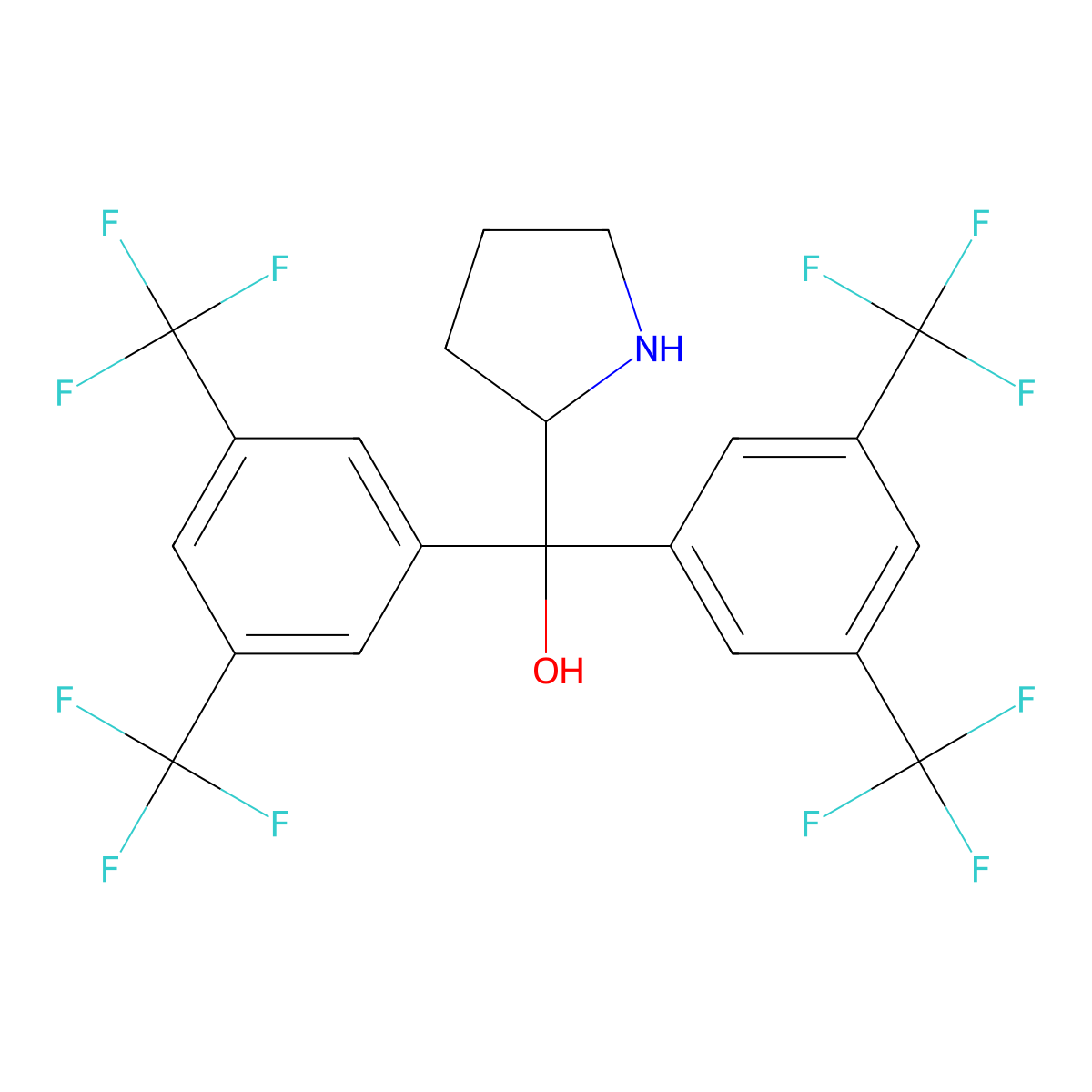 (2R)-alpha,alpha-Bis[3,5-bis(trifluoromethyl)phenyl]-2-pyrrolidinemethanol molecular structure, CAS 948595-00-4