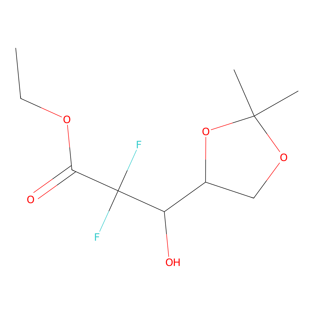 Ethyl 3-(2,2-dimethyl-1,3-dioxolan-4-yl)-2,2-difluoro-3-hydroxypropanoate molecular structure, CAS 95058-92-7