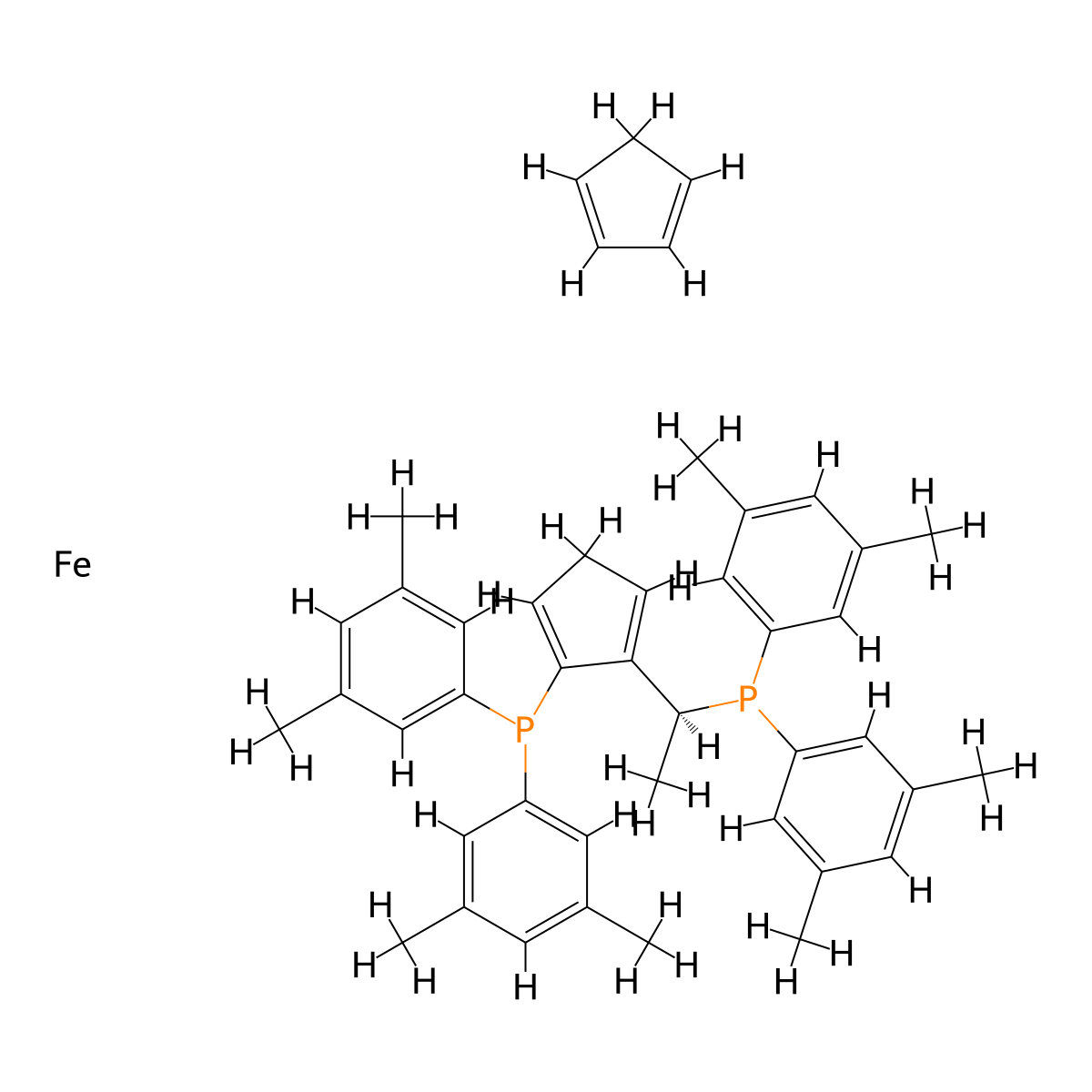 [(1S)-1-[5-bis(3,5-dimethylphenyl)phosphanylcyclopenta-1,4-dien-1-yl]ethyl]-bis(3,5-dimethylphenyl)phosphane;cyclopenta-1,3-diene;iron molecular structure, CAS 950982-69-1