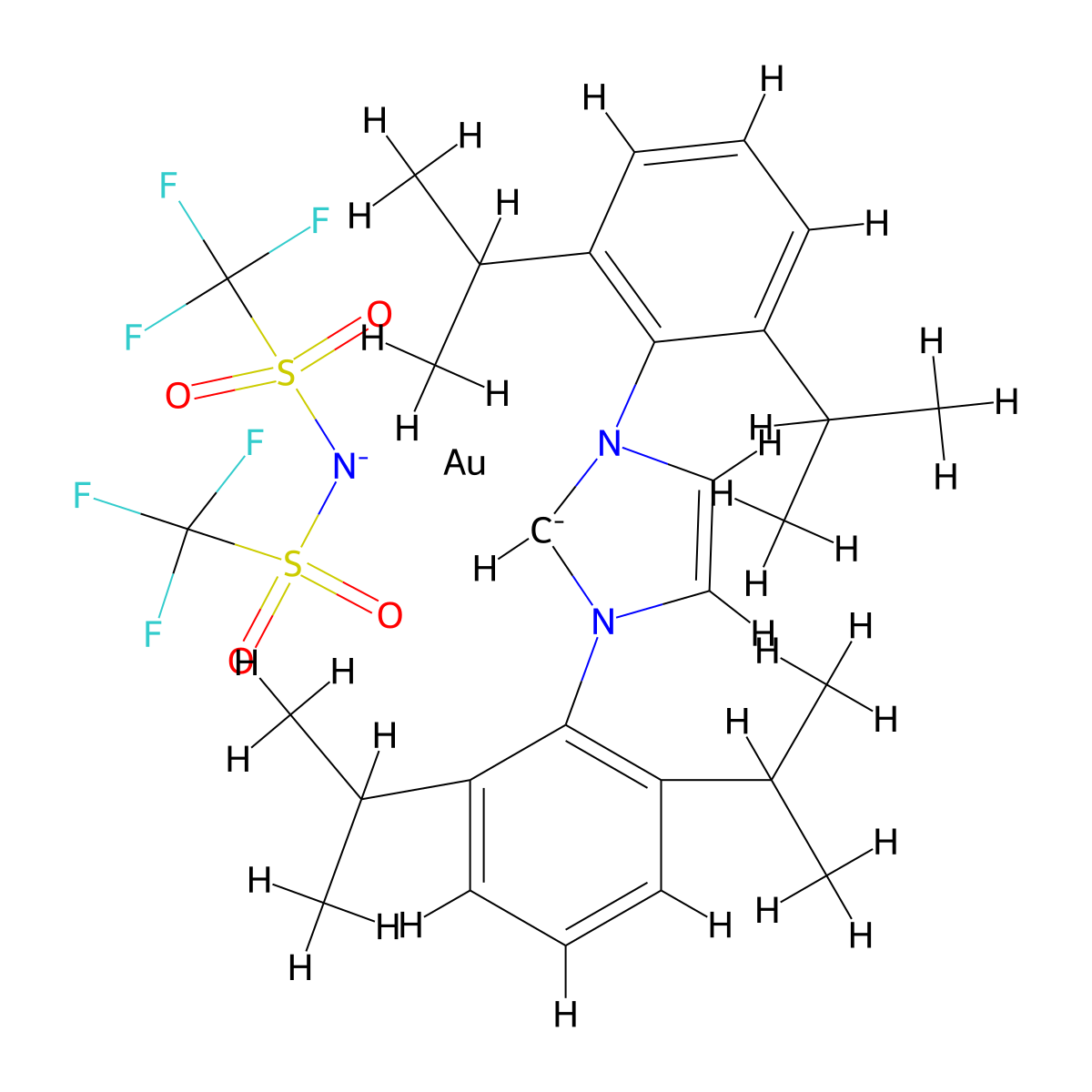 [1,3-Bis(2,6-di-i-propylphenyl)imidazol-2-ylidene][bis(trifluoromethanesulfonyl)imide]gold(I) , (IPr)AuNTf2 molecular structure, CAS 951776-24-2