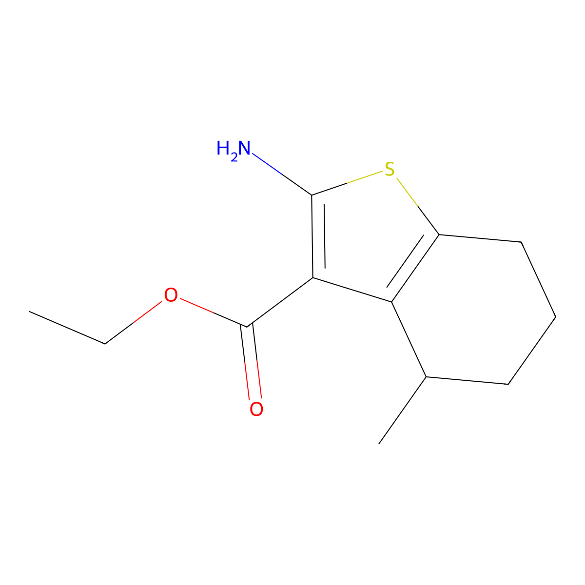 Ethyl 2-amino-4-methyl-4,5,6,7-tetrahydro-1-benzothiophene-3-carboxylate molecular structure, CAS 95211-67-9