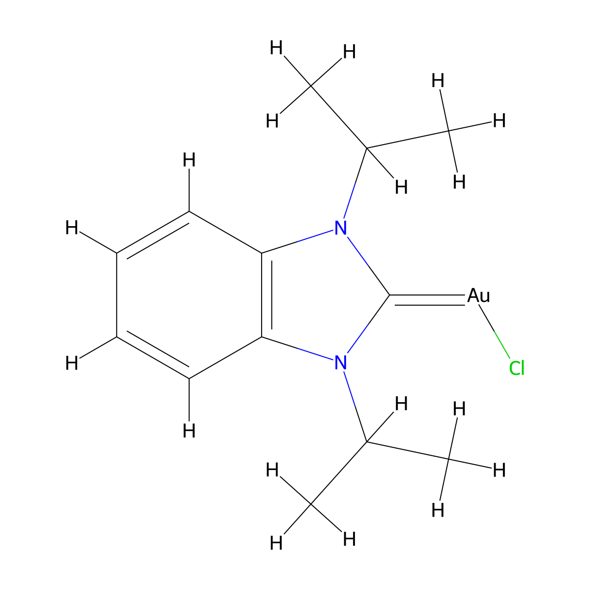 (1,3-Diisopropyl-1,3-dihydro-2H-benzo[d]imidazol-2-ylidene)gold(III) chloride molecular structure, CAS 953820-59-2