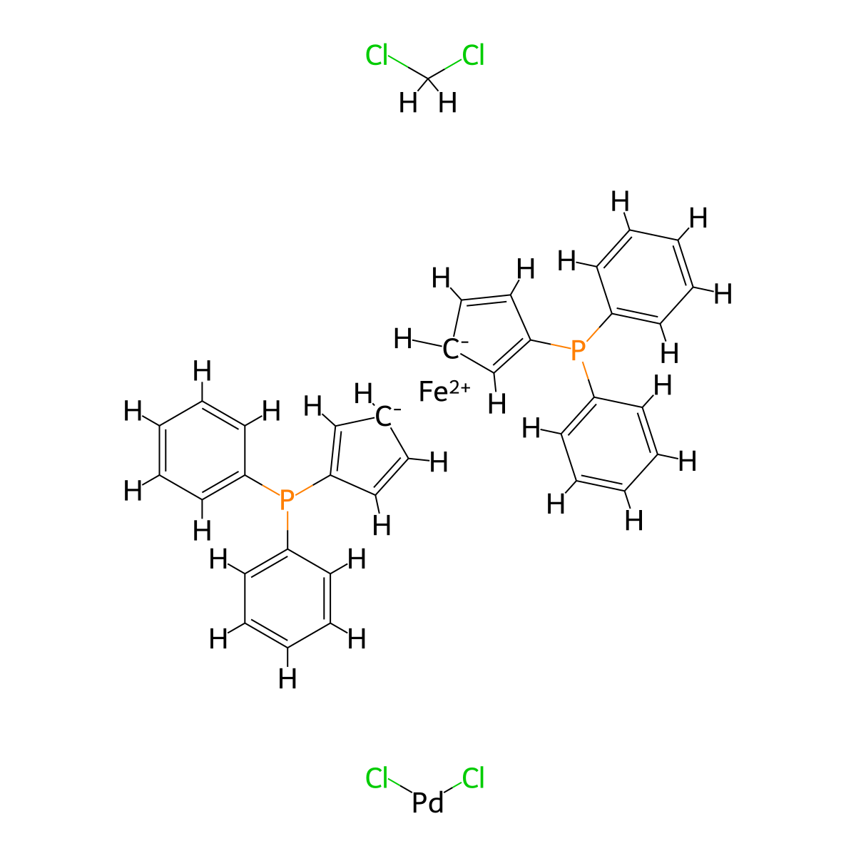 Dichloro(1,1'-bis(diphenylphosphino)ferrocene)palladium(II) dichloromethane adduct molecular structure, CAS 95464-05-4