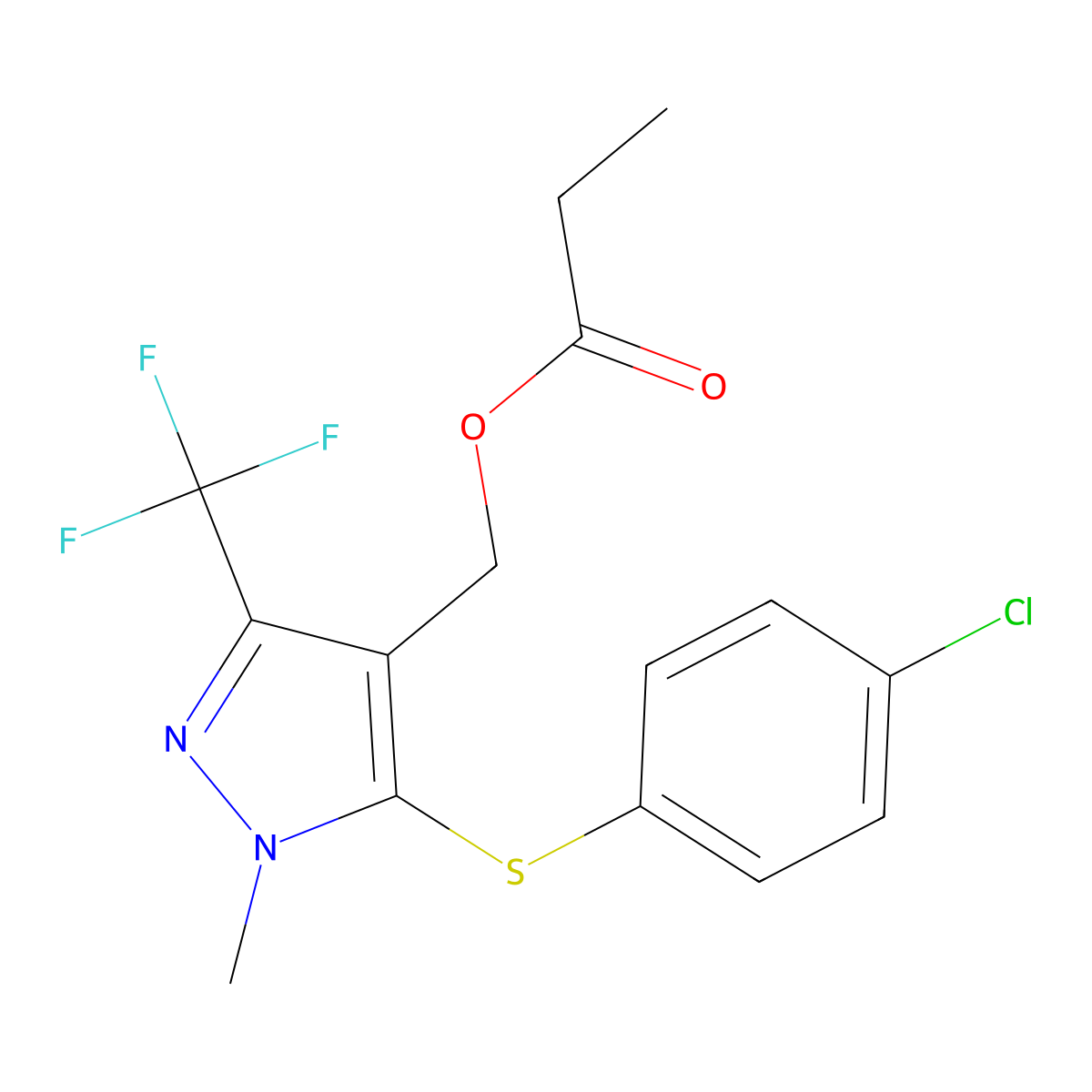 [5-[(4-chlorophenyl)sulfanyl]-1-methyl-3-(trifluoromethyl)-1H-pyrazol-4-yl]methyl propionate molecular structure, CAS 955962-82-0