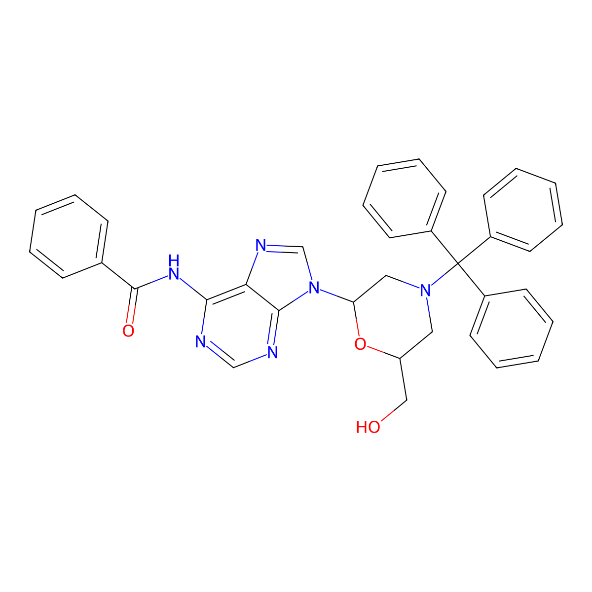 N6-Benzoyl-N9-(6-hydroxymethyl-4-triphenylmethylmorpholin-2-yl) Adenine molecular structure, CAS 956139-16-5